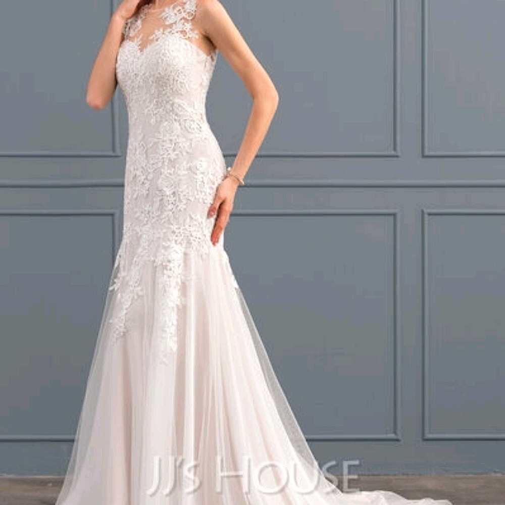 JJs HOUSE | Mermaid Scoop Neck Tulle Lace Dress